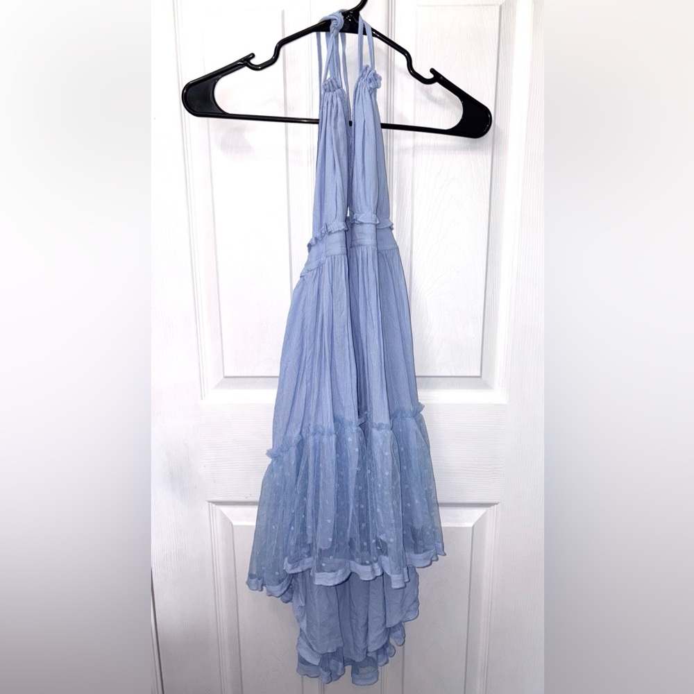 Blue Halter Tiered Backless Dress  (USED)